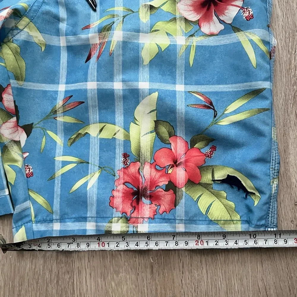 Tommy Bahama Board Shorts Swim Trunks Mens Size M Relax Blue Tropical Floral 9'